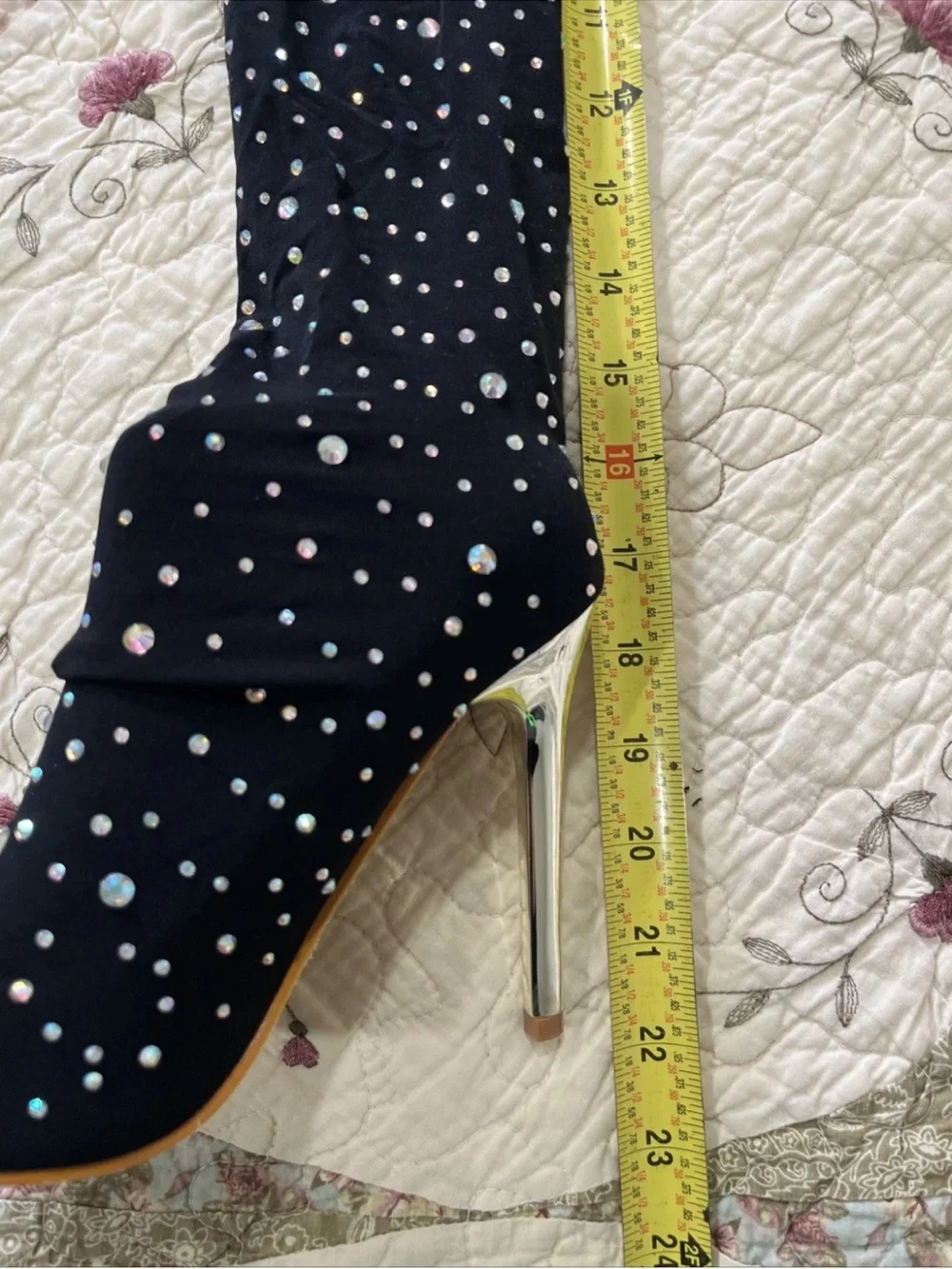 Black Rhinestone Over-the-Knee Stiletto Sock Boots
